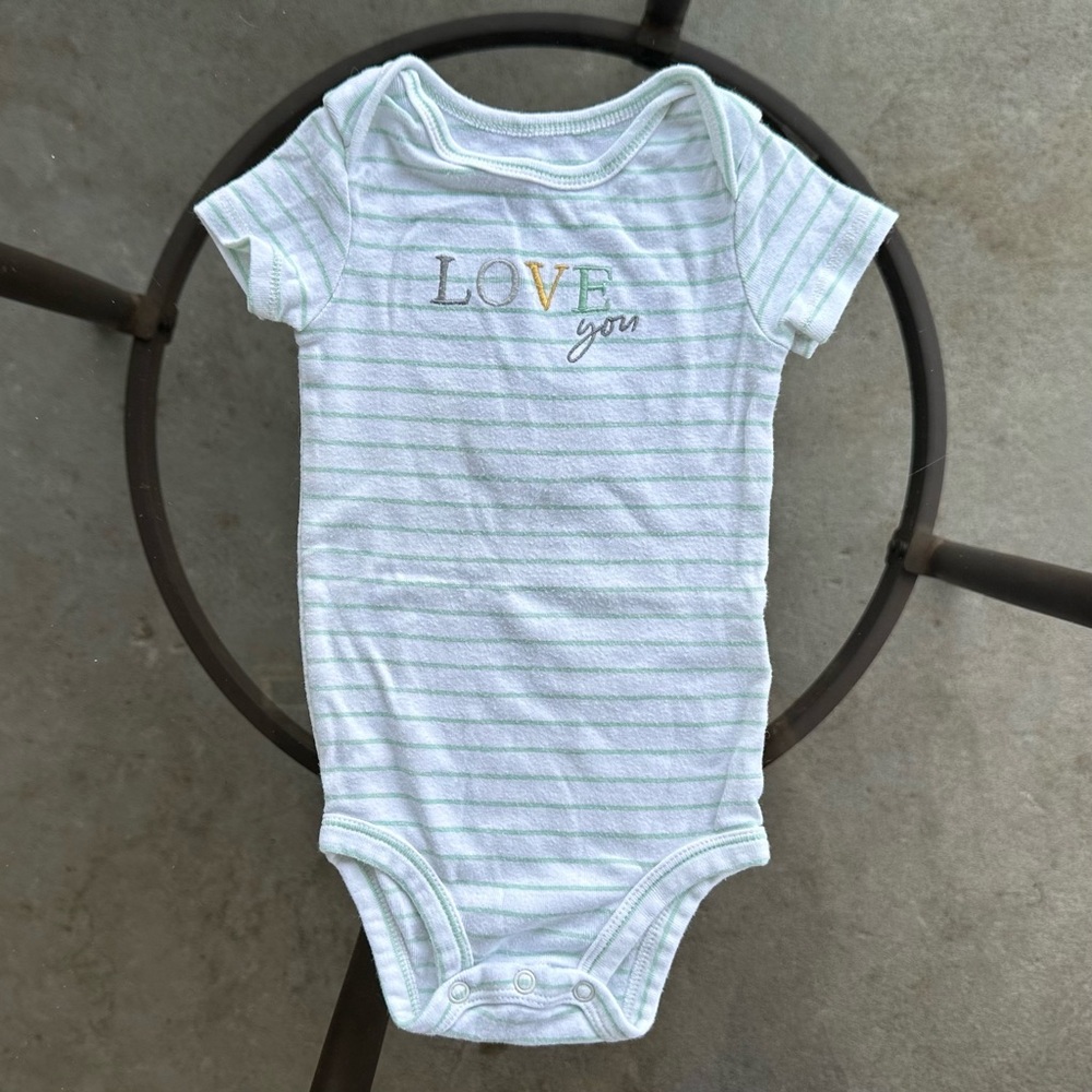 Carter’s Striped Love You Short Sleeve Bodysuit in White/Green - 9 Months